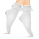 WY LIGHTING LEVEL RüSchen Söckchen Socken mit RüSchen für Damen weiche Baumwollsocken süße Spitzensocken RüSchensocken Damensocken Gerüschte Socken für Mädchen (Weiß)