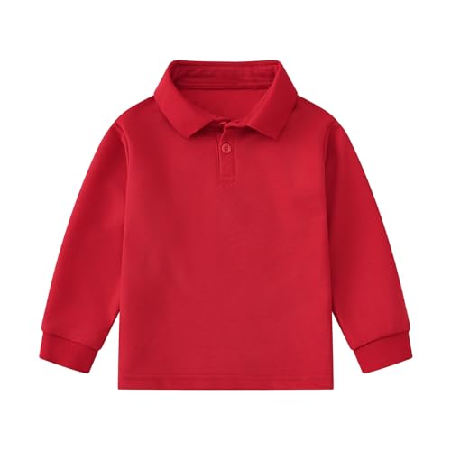 Unisex Kinder Poloshirt Jungen Mädchen Einfarbig Langarm Poloshirts mit Knopfleiste&Polokragen Basic Polo T-Shirt Casual Tops Fashion Klassisch Oberteile Schuluniform Langarmshirt Golf Polo Pullover