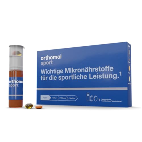 Orthomol Sport - Mikronährstoffe für sportliche Leistung - mit Magnesium, Vitamin D und B12 - Trinkampullen/Tabletten/Kapseln, 7 St. Tagesportionen