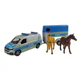 Kids Globe VW Transporter Polizei mit Pferdeanhänger Die Cast Pull Back 28cm, Spielzeug für Kinder, 520359, Blau