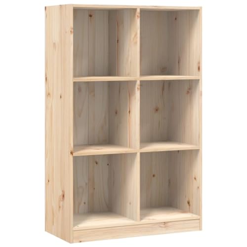 vidaXL Bücherregal, Bücherschrank mit 6 Fächern, Regal mit Holzrahmen, Standregal Aktenregal für Wohnzimmer Büro, Massivholz Kiefer