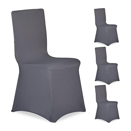 Relaxdays Stuhlhussen, 4er Set, universeller Stretch Stuhlbezug, Bankettstuhl Dekoration, Empfang und Feier, anthrazit