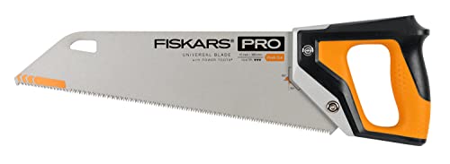 Fiskars Pro Handsäge für Holz, Laminat und PVC, Sägeblattlänge: 38 cm, 9 TPI, Schwarz/Orange, PowerTooth, 1062930