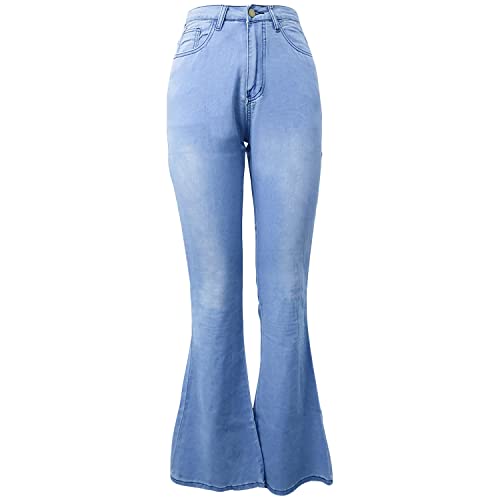 Generisch Jeans FüR Damen Skinny Bell Bottom Denim Pants Retro Wide Leg Slimming Denim Pants Mit Tasche (XXL,Hellblau)