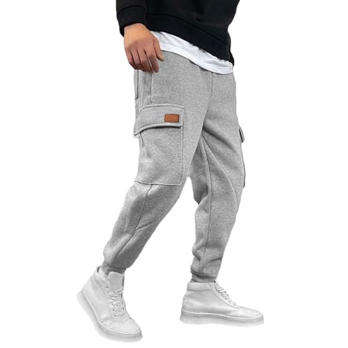Herren Wander Cargohose Entspannte Hosen Mit Kordelzug Elastische Taille Jogginghose Sportliche Wanderhose Bequeme Sporthose Atmungsaktiv Sport Trainingshose Lässig Cargo Outdoorhose (Grau, XXXL)