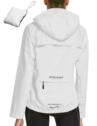 BALEAF Fahrradjacke Damen Regenjacke Wasserdicht Atmungsaktiv Wanderjacke Windbreaker Sommerjacke Outdoor Jacken Leichte Windjacke Trekking Regenjacke Radjacke Weiß L