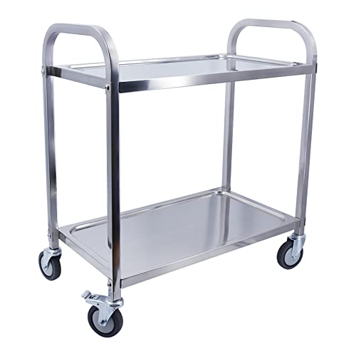 MOOTACO Servierwagen 2 Böden Küchenwagen Transportwagen Edelstahl mit 4 Rollen (2X bremsbar) für Restaurant Küchen oder Hotel (75 x 40 x 80 cm)