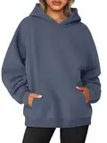 AUTOMET Damen-Sweatshirt, Übergröße, Fleece, Kapuzenpullover, Langarm-Shirt, Pullover, Herbstkleidung mit Tasche, Dustyblue, S