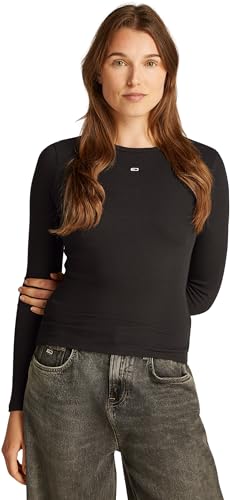 Tommy Jeans Damen Langarmshirt Slim Fit Essential aus Baumwolle, Schwarz (Black), L