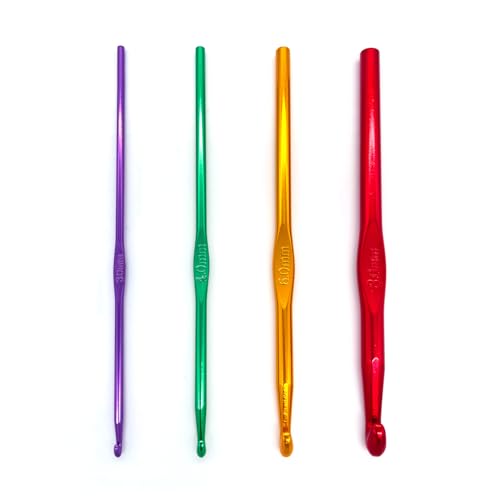 Häkelnadeln Set 4 Stück Aluminium Häkelnadeln Ergonomischer Griff Häkeln Multicolor Häkelnadeln set für Anfänger Oder Profis (4 Stück)