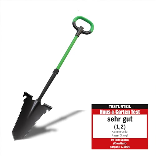 Hammersmith RayzerShovel – Spaten mit Wurzelsäge für Harte, steinige Böden - Breite Trittkante – Gartenspaten – Gärtnerspaten mit Soft-Touch-Griff - Gartenschaufel