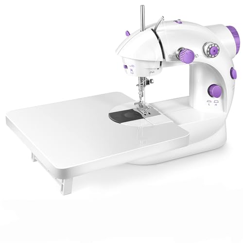 Elektronische Nähmaschine, Mini-Nähmaschine Doppelfaden 2-Gang-Nähmaschine mit Pedal für Kleidung, Vorhänge, Kunsthandwerk mit 99 Stück Nähzubehör und Verlängerungstisch