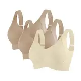 Guhmomh Nahtlose Frauen Push up BH Damen Ohne Bügel 3er Pack Minimizer BH Bequemer Lifting Anti-Sagging Bras Klassische Gestreift Bustier Top Atmungsaktiv Bralette Gutscheine Khaki Weiß XL