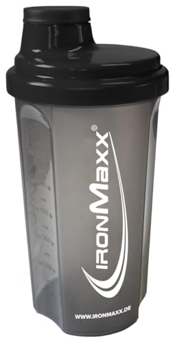 IronMaxx Eiweiß Shaker - Night Black 700ml | Proteinshaker mit Drehverschluss, Sieb & Mess-Skala | auslaufsicher, spülmaschinengeeignet & frei vom Weichmacher BPA & DEHP