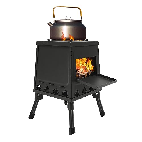 Zeltkocher,Zelt Herd, Raketenofen Outdoor,Schwarz,Tragbarer Holzofen für Camping, Outdoor, Zeltheizung, Camping, Zeltkocher, Mini Holzofen zum Kochen, Camping Rechteckig aus Metall (Schwarz)