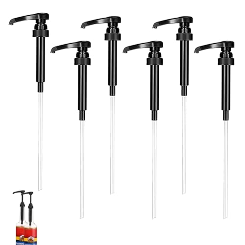 Sirup Pumpspender, 6 Stück Sirup Spender, Sirup-Pumpenkopf-Spender, Wiederverwendbar Pumpaufsatz, Dosierpumpe für Heimküchen und Cafés（Schwarz）