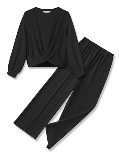 Arshiner Mädchen Bekleidungssets Kinder Sweatshirt mit Hose Set Herbst Winter Freizeit Trainingsanzug Sport Kleidung Sets für Mädchen 9-10 Jahre 140 Schwarz
