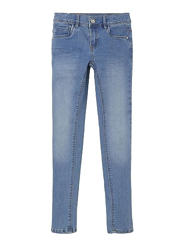 NAME IT Mädchen Nkfpolly Dnmatasis Pant Noos Hose, Light Blue Denim, 158 EU