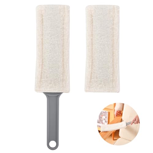Waschbarer Staubwedel Duster mit Ersatztücher, Antistatischen Mikrofasern Gegen Staub Kaschmirstoff Staubwischer auch für Raffstore, Softer Staubfänger für Alle Oberflächen (Incl. 2 Pads)