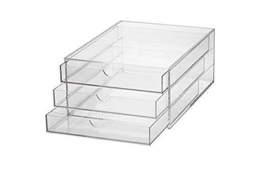 MAUL Schubladenbox A4 aus Acryl | Schreibtisch Organizer mit 3 Fächern zur Aufbewahrung von Papier, Rechnung, Dokumente | Platzsparend stapelbar für Schreibtisch und Regal | Transparent