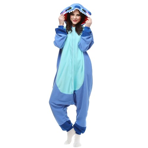 LABULA Onesie Tier Erwachsene Unisex Tieroutfit Cosplay Pyjamas Karneval kostüm,Stitch-blau,L