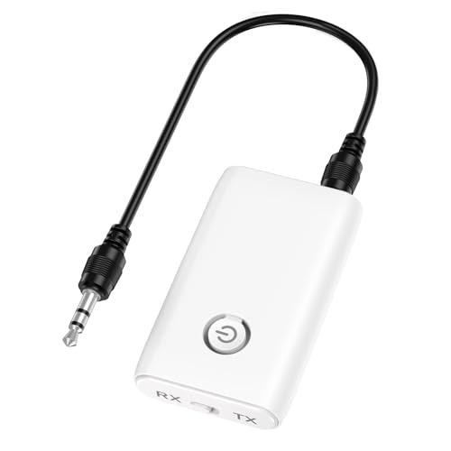 LOFICOPER Bluetooth 5.0 Adapter, 2 in 1 Bluetooth Aux Adapter, Audio Transmitter Empfänger mit Typ-C Aufladung, für Auto, Kopfhörer, Stereo Systeme - Weiß