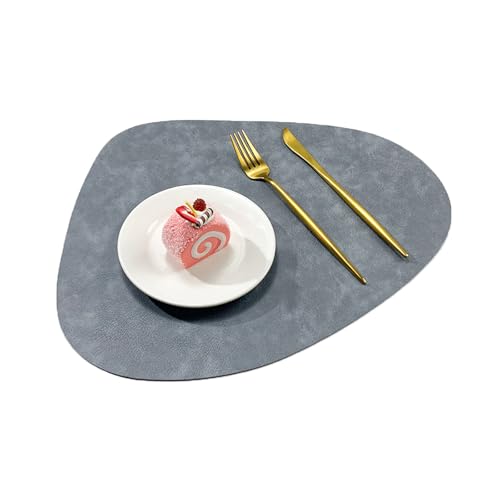 1 x stilvolle Esstischunterlage, tropfenförmiges PU-Leder-Tischset, Kunstleder-Textur, doppelseitiger, wasserdichter Tischschutz
