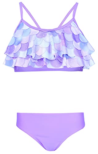 Aquarti Mädchen Bikini Set Bustier Bikinislip Zweiteiliger Badeanzug, Farbe: 030F mit Rüschen/Meerjungfrau Violett/Lila, Größe: 128