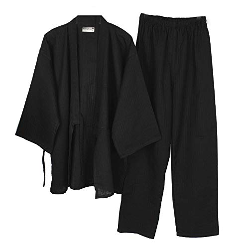 un-brand Japanischer Kimono-Baumwoll-Hanfu-Pyjama-Anzug für Herren in Übergröße Zen-Kleidung Taoistische Kleidung (Größe XL, Schwarz)