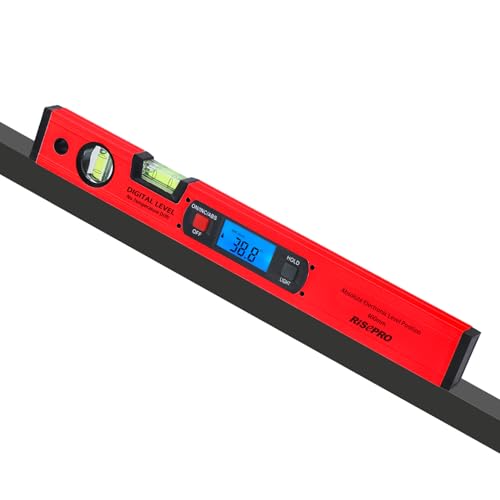 Neigungsmesser, RISEPRO Digitale Neigungsmesser Winkel Finder Gauge Spirit Level aufrecht Magnet 360 ° Range 416 mm lang mit Hintergrundbeleuchtung Rot