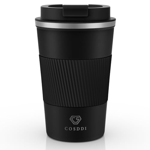 CS COSDDI Thermobecher- Isolierbecher, Edelstahl Travel Mug, 13oz/380ml Vakuum auslaufsicher Reisebecher mit Deckel, Autobecher, doppelwandig isoliert für Wasser und Tee, Kaffee-to-go Becher