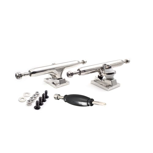 SPITBOARDS 34mm Fingerboard Pro Trucks by, Real Lock-Nuts, Rubber O-Ring Urethane Bushings, Optimized Hanger, Width 34 mm, for Fingerboard Tuning & Assembling (Chrome Silver)