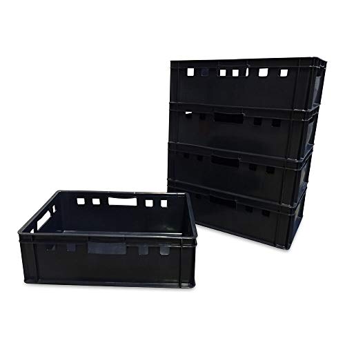 kanister-vertrieb® 5 Stück E2 Kisten 60x40x20 cm Fleischkiste Lagerkiste Metzgerkiste Eurobox schwarz