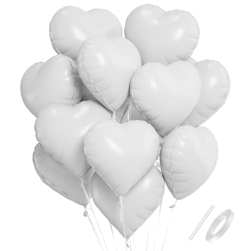 Herzluftballons Weiß, 18 Zoll Weiß Folienballon Herz, Herzluftballons Hochzeit, Weiße Herz Luftballons Hochzeit Helium Set, Ballons mit Herzform Geeignet für Valentinstag, Hochzeitsfeier, Anniversary