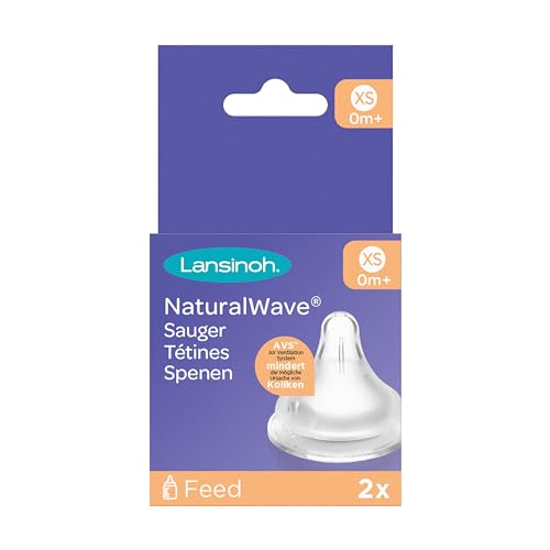 Lansinoh NaturalWave Sauger, Gr. XS - extra langsamer Milchfluss - speziell für Neugeborene geeignet - ab 0 Monaten, 2 Stück