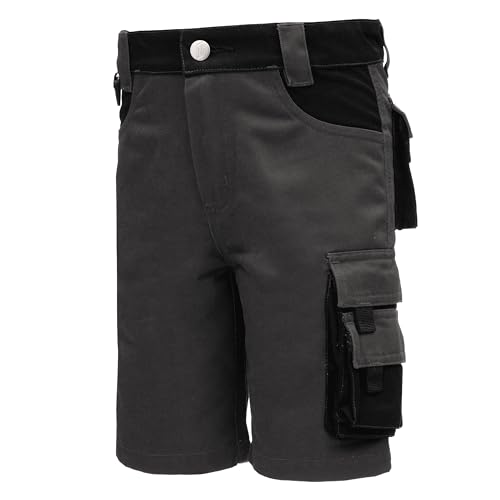 Nitras Motion TEX Kids 7602 Kinder-Outdoorhose - Arbeitshose kurz - Garten-Hose mit Werkzeug-Taschen - Grau Größe 134/140