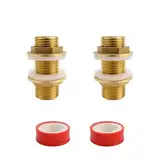 0XBIT Tankdurchführung 1/2 zoll, 2 Stück Schlauchdurchführung aus Messing, Regentonnendurchführung 1/2 zoll, Schottverschraubung mit Dichtung und Rohband, für Wassertanks und Wassertürme