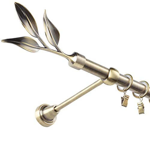 fenster_dekor Gardinenstange 1-läufig 200 cm – Wandmontage, Stahl, 19 mm, Antique Gold, Brushed, Laur, 20 Ösen mit Klammern, inkl. Dübel