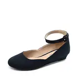 DREAM PAIRS Damen-Schuhe, lässig, spitzer Zehenbereich, Ballett-Komfort, weiche Slip-on-Flachschuhe,Size 40,Navy-Wildleder,REVONA-E