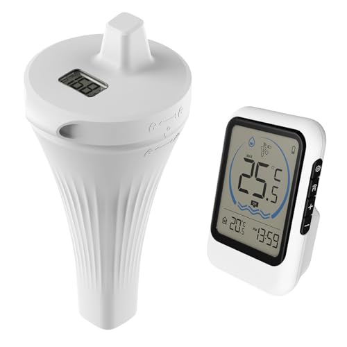 WIYETY Funk Poolthermometer: Kabelloses Schwimmendes Poolthermometer, IP67 wasserdicht, Pool-Thermometer, Floating Pool Thermometer, für Schwimmbäder, Badewannen, Fischbecken, Teich