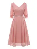 Dressystar Cocktailkleid Damen Elegant Abendkleider Festliche Damenmode mit Pailletten Overlay V-Ausschnitt Sommer Kleid Blush S