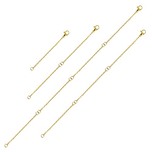 TIESOME Halskette kettenverlängerung, 4 Stück ketten verlänger Edelstahl Verlängerung Armband Extender Kette Extender für Halsketten Länge: 2" 4" 6" 8" (stahl farbe) (Gold)