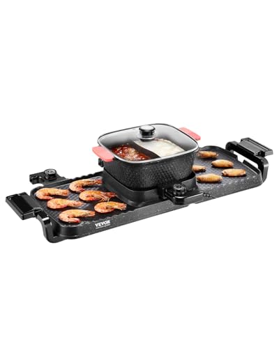 VEVOR Hot Pot 2300 W 2 in 1 elektrischer rauchfreier Grill abnehmbarer Shabu-Shabu-Topf mit Antihaft-Pfanne, separate doppelte Temperaturregelung, koreanischer Indoor BBQ Grill für 1–6 Personen