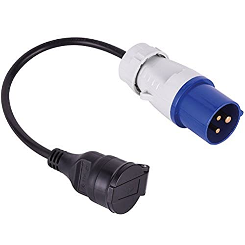 Electraline 900039 Adapter Industriel mit Schukostecker + CEE-Steckdose (Caravan, Wohnwagen, Baustelle, Boot, Wohnmobil, Camping)- IP44 Außenbereich, schwarz