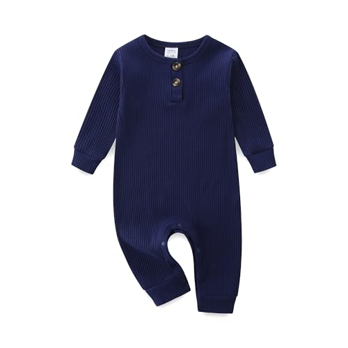KIDDLETOWN Baby Girl Outfits Langarm Snap Closure gerippter Overall (Schwarz Blau, 6-9 Monate)