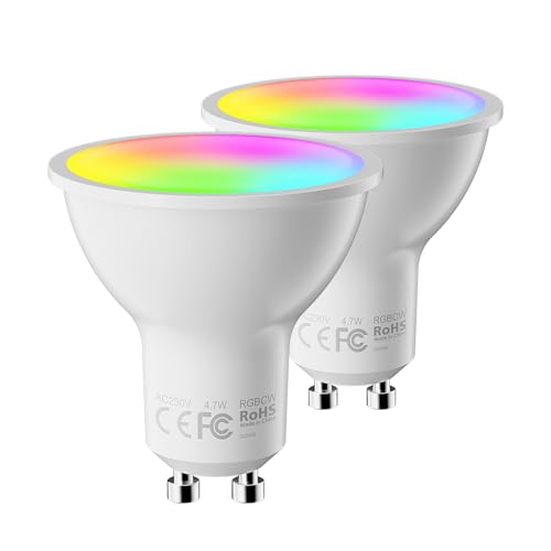 Fitop Alexa Glühbirnen GU10 Wlan Smart Lampe,4.7W Entspricht 50W,RGB 16 Millionen Farben+Warmweiß-Kaltweiß,Dimmbar per App oder Sprach,Kompatibel mit Alexa/Google Home,Kein Hub Benötig,2 Stück