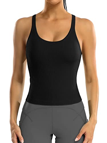 Attraco Sport Tank Tops Ärmelloses Workout Crop Top Yoga Fitness Shirt Running T-Shirts Sommer Funktions Shirt Yoga Jogging Laufen Schwarz S