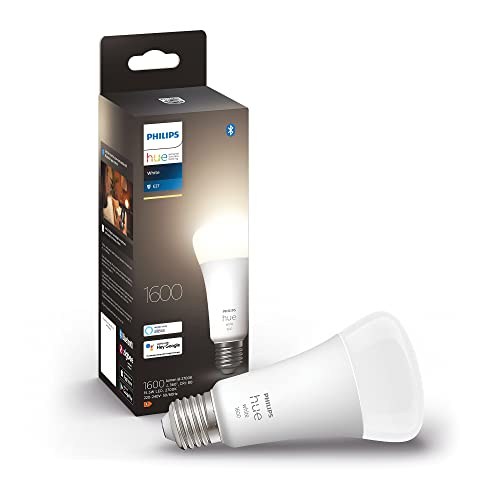 Philips Hue White E27 LED Lampe (1.600 lm), dimmbares LED Leuchtmittel für das Hue Lichtsystem mit warmweißem Licht, smarte Lichtsteuerung über Sprache und App