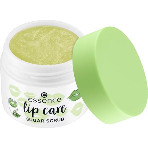 essence lip care SUGAR SCRUB, Lippenpeeling, Nr. 02, Grün, feuchtigkeitsspendend, regenerierend, pflegend, vegan, ohne Konservierungsstoffe, ohne Parabene, ohne Mikroplastikpartikel, 1er Pack (9g)