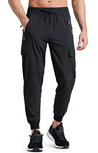 Libin Jogginghose Herren Leichte Schnelltrocknend Wanderhose Outdoorhose Trekkinghose Cargohose Trainingshose Sporthose Freizeithose Reisen mit Taschen, Schwarz 3XL